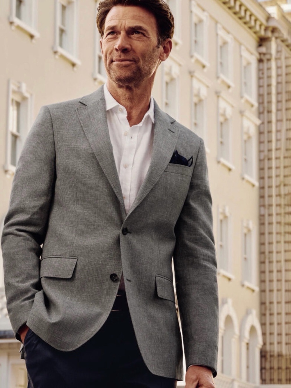 Charles Tyrwhitt Gray Textured Cotton/linen Blazer - 38R
